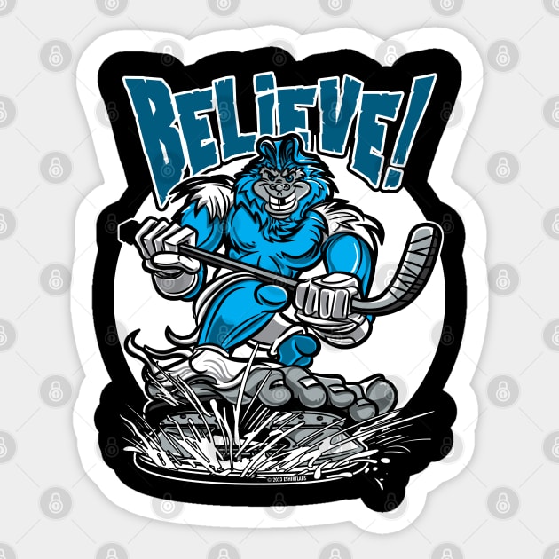 Believe Bigfoot Hockey Player Mascot Sticker by eShirtLabs
